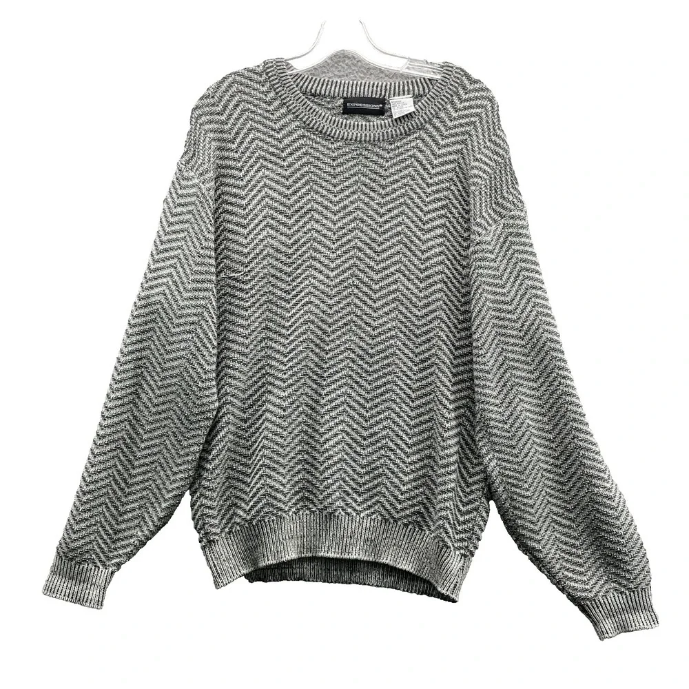 VTG Expressions Sweater Men's Medium Chevron Chunky Cabin Grandpa Cozy‎ Gorpcore